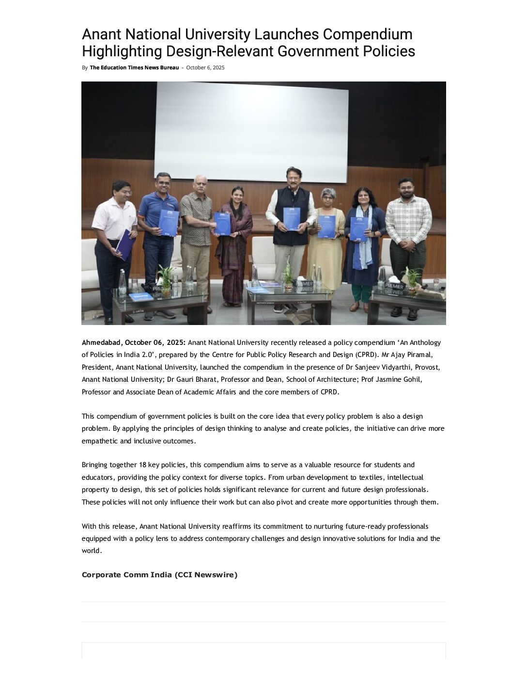 Anant National University Launches Compendium Highlighting Design-Relevant Government Policies