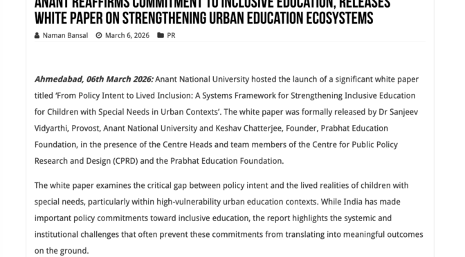 Anant Reaffirms Commitment to Inclusive Education, Releases White Paper on Strengthening Urban Education Ecosystems