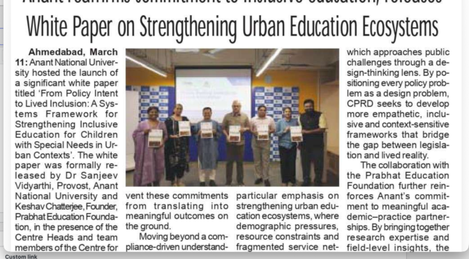 Anant reaffirms commitment to inclusive education, releases White Paper on Strengthening Urban Education Ecosystem