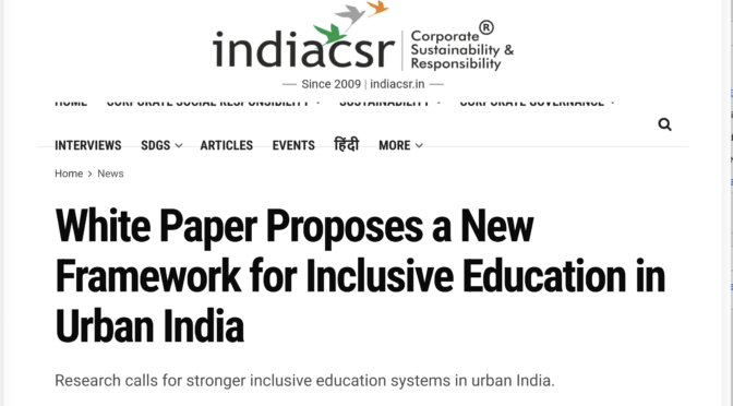 White Paper Proposes a New Framework for Inclusive Education in Urban India